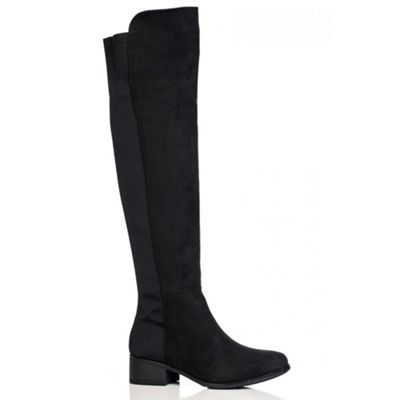 Quiz Black Faux Suede Stretch Back Knee High Boots